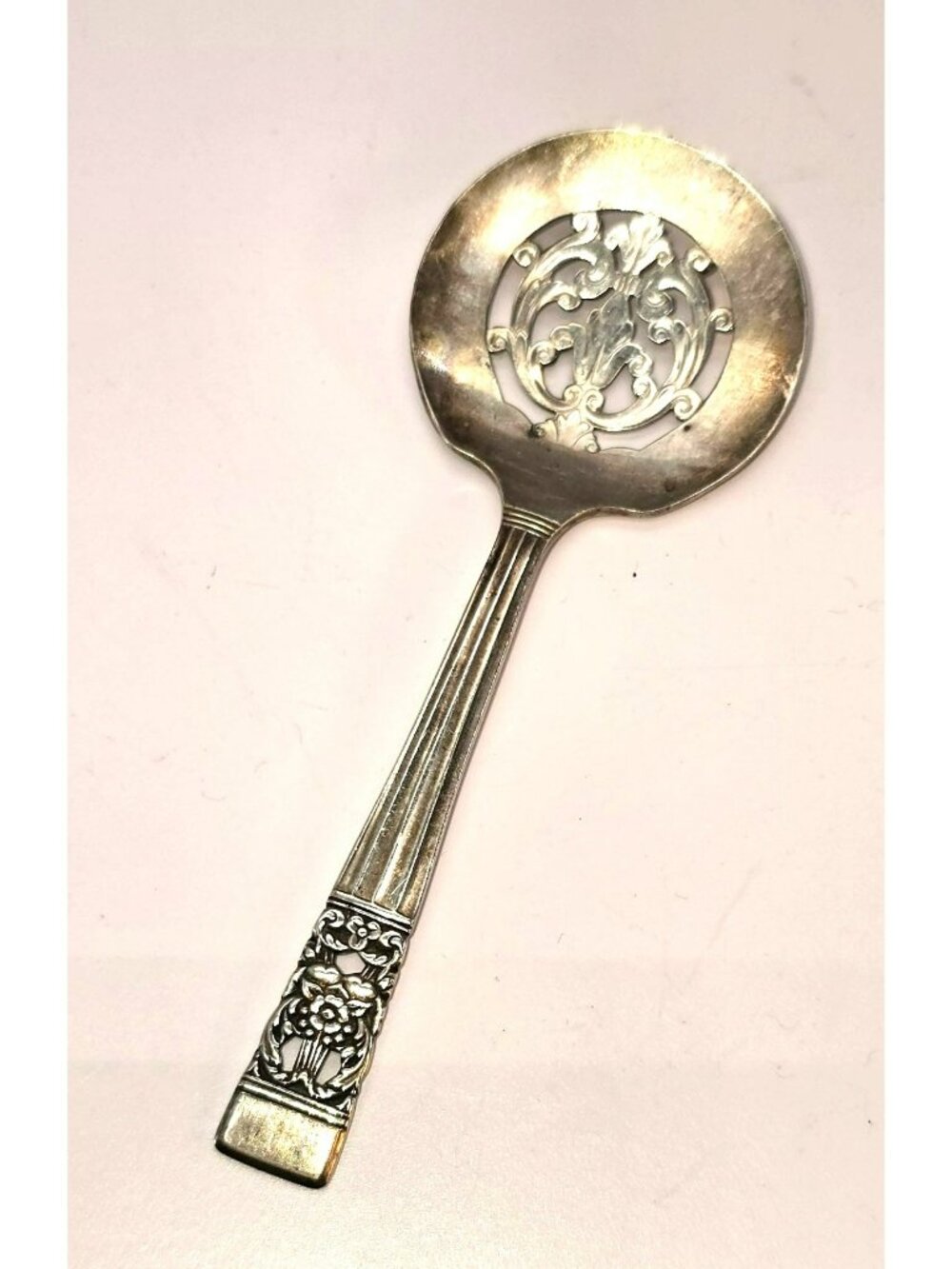 Vintage Silver Plate Pierced Serving Spoon Floral Community.CM2274